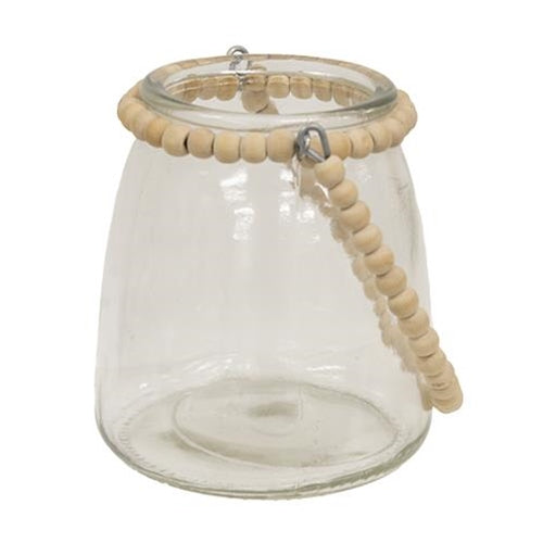 Tapered Glass Jar w Natural Beaded Handle