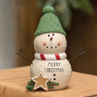 Merry Christmas Resin Snowman w Green Hat - The Fox Decor
