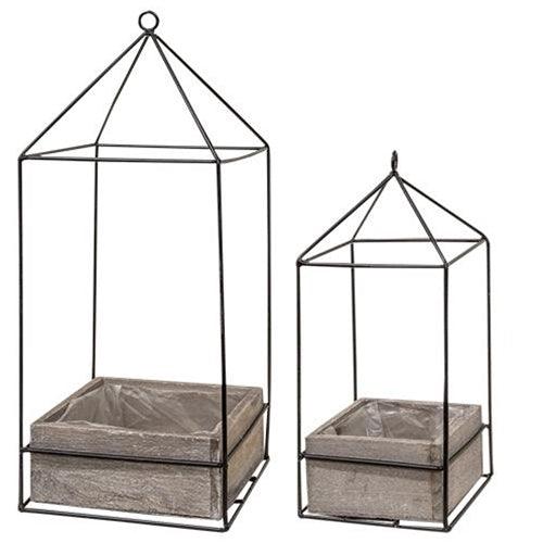 2 Set Wood Plant Holder w Metal Frame - The Fox Decor