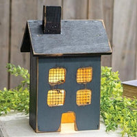 Distressed Wooden Small Blue Light Up House - The Fox Decor