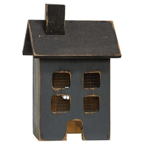 Distressed Wooden Small Blue Light Up House - The Fox Decor