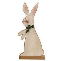 Thumbnail for Distressed Standing Wooden Bunny w  Green & White Scarf on Base