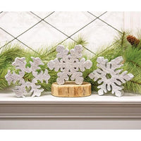 Resin Silver Sparkle Snowflake Sitter 3 Asstd - The Fox Decor