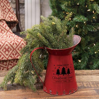 Farm Fresh Christmas Trees Distressed Red Metal Pitcher - The Fox Decor