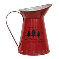 Farm Fresh Christmas Trees Distressed Red Metal Pitcher - The Fox Decor