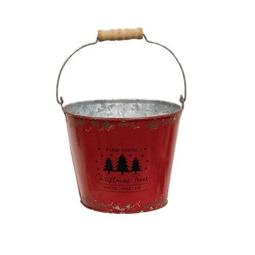 2 Set Farm Fresh Christmas Trees Distressed Red Metal Buckets