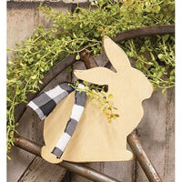 Wooden Ivory Bunny Hanger w Bow - The Fox Decor
