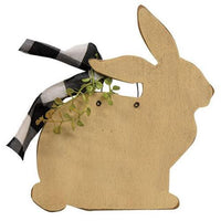 Wooden Ivory Bunny Hanger w Bow - The Fox Decor
