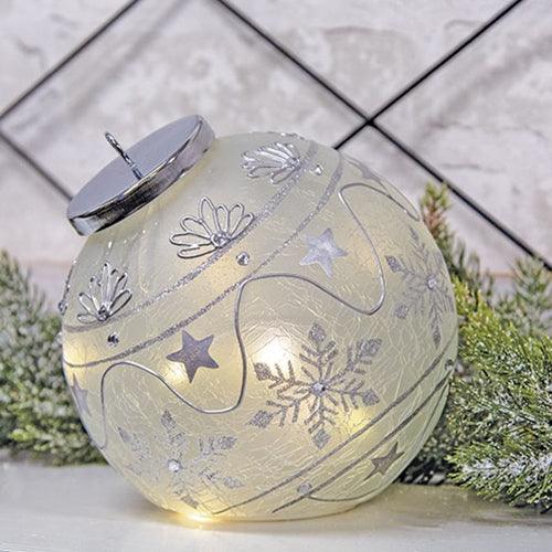 Silver Stripe & Snowflake Light Up Ball Ornament - The Fox Decor