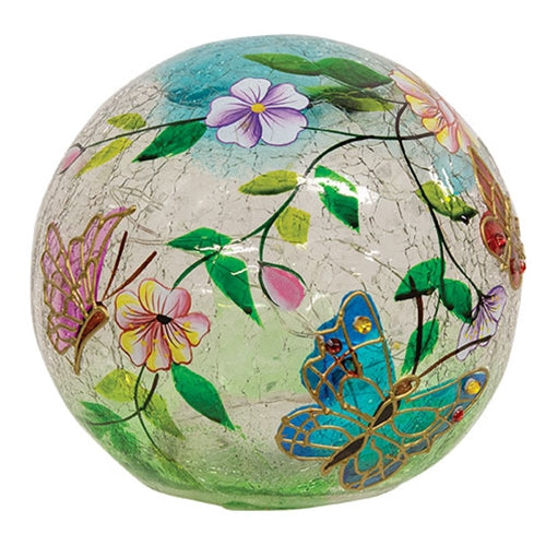 Jeweled Butterfly Crackled Glass LED Light Orb