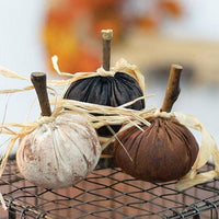 Stuffed Fabric Gathered Pumpkin 3 Asstd - The Fox Decor