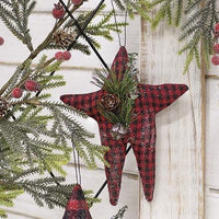 Thumbnail for Red & Black Check Folk Star Ornament w Pinecone - The Fox Decor