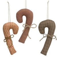 3 Set Primitive Fabric Candy Cane Ornaments - The Fox Decor