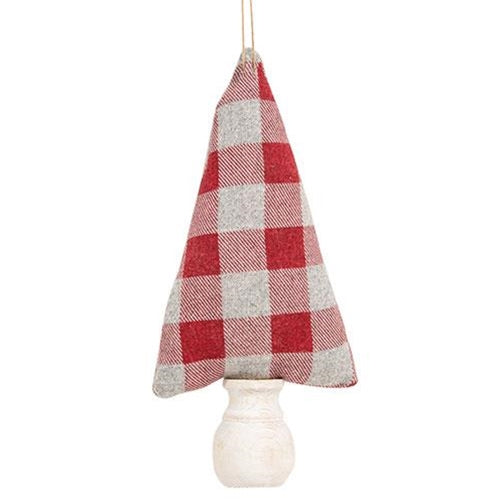 Red & Gray Buffalo Check Fabric Christmas Tree Ornament 75