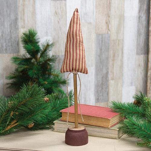 Red Ticking Stripe Christmas Tree on Base 16