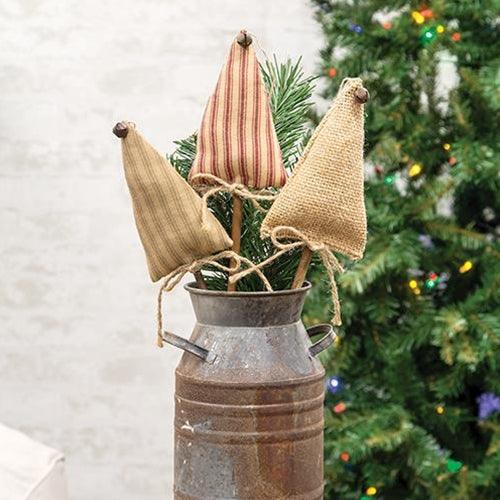 Christmas Stripe Fabric Tree Pick Ornaments 3 Asst - The Fox Decor