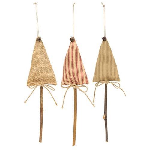Christmas Stripe Fabric Tree Pick Ornaments 3 Asst - The Fox Decor