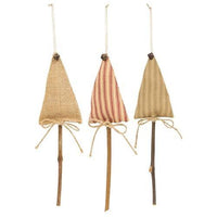 Thumbnail for Christmas Stripe Fabric Tree Pick Ornaments 3 Asst - The Fox Decor