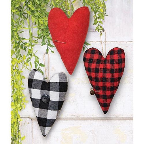 3 Set Felt Primitive Heart Pillow Ornaments