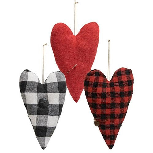 3 Set Felt Primitive Heart Pillow Ornaments