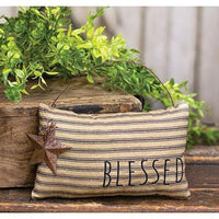 Blessed Ticking Stripe Pillow Ornament w Rusty Star - The Fox Decor