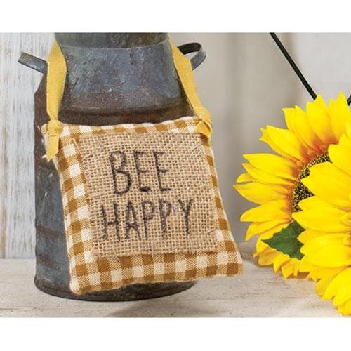 Bee Happy Mustard Check and Burlap Pillow Hanger - The Fox Decor