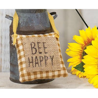 Thumbnail for Bee Happy Mustard Check and Burlap Pillow Hanger