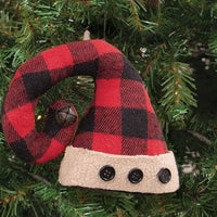 Red & Black Check Stuffed Santa Hat Ornament - The Fox Decor
