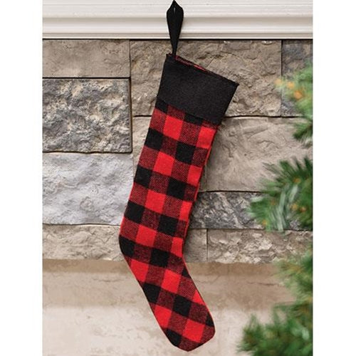 Red & Black Buffalo Check Fabric Stocking Ornament