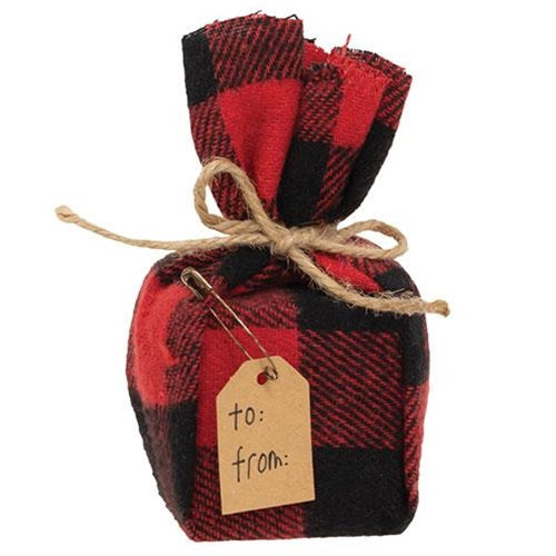 Stuffed Red & Black Check Christmas Present Sitter