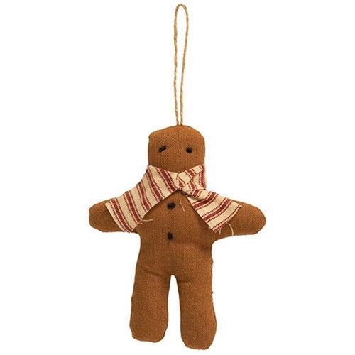 Gingerbread with Ticking Stripe Scarf Fabric Ornament