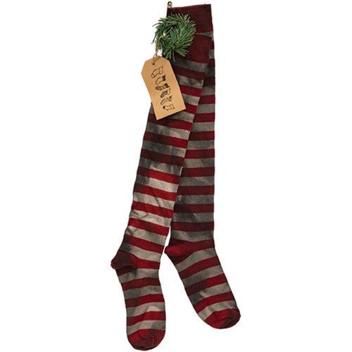 Primitive Red Striped Stocking Pair Ornament