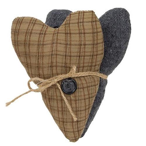 2 Set Primitive Stuffed Country Heart Ornaments - The Fox Decor