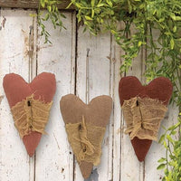 Thumbnail for Stuffed Primitive Heart Ornament w Cheesecloth 3 Asstd - The Fox Decor