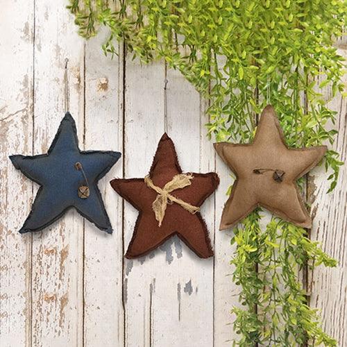 3 Set Distressed Stuffed Primitive Star Ornaments - The Fox Decor