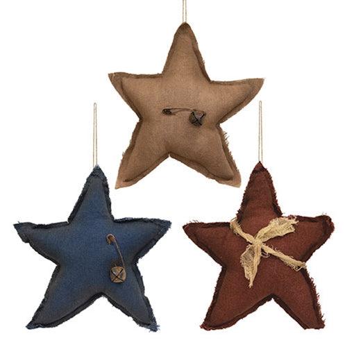 3 Set Distressed Stuffed Primitive Star Ornaments - The Fox Decor