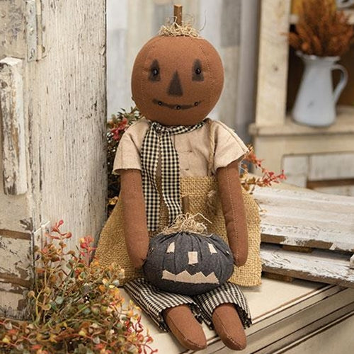 Primitive Pumpkin Girl Doll With Black Jack O Lantern