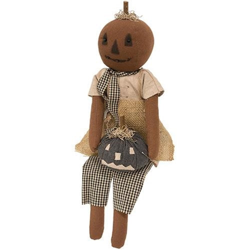 Primitive Pumpkin Girl Doll With Black Jack O Lantern