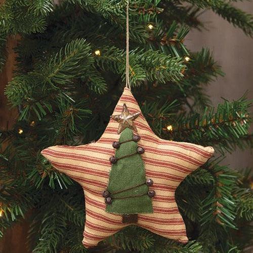 Primitive Tree Red Ticking Star Ornament