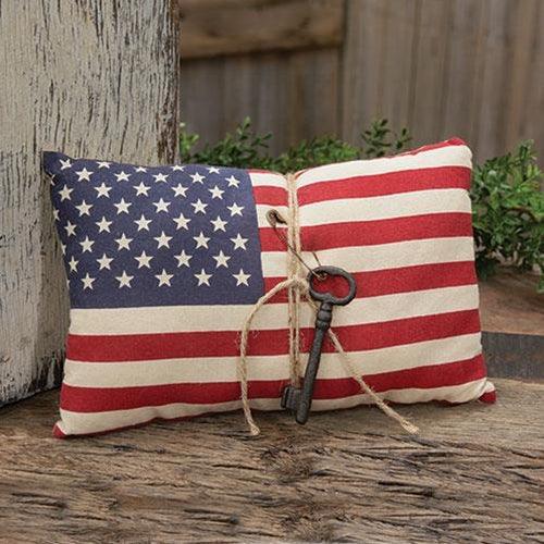 American Flag Pillow w Antiqued Key - The Fox Decor