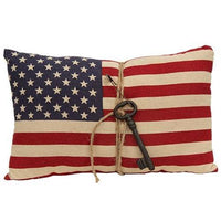 American Flag Pillow w Antiqued Key - The Fox Decor