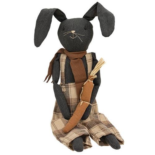 Primitive Plaid Overalls Black Bunny Doll - The Fox Decor