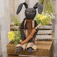 Primitive Plaid Overalls Black Bunny Doll - The Fox Decor