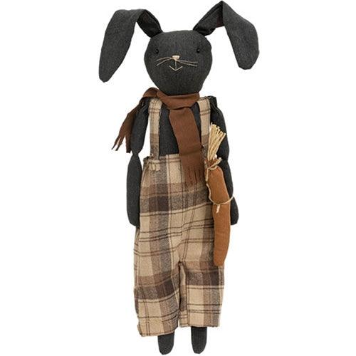 Primitive Plaid Overalls Black Bunny Doll - The Fox Decor