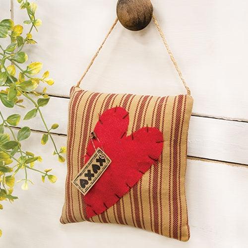 Ticking Striped XOXO Heart Pillow Ornament - The Fox Decor
