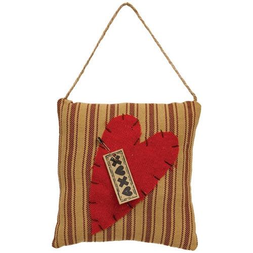 Ticking Striped XOXO Heart Pillow Ornament - The Fox Decor