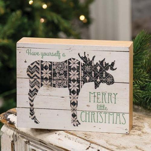 Merry Christmas Nordic Moose Box Sign - The Fox Decor