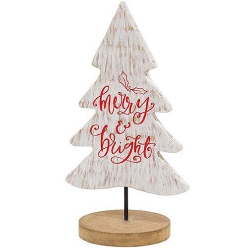 Merry and Bright Wood Tree Cutout Sitter