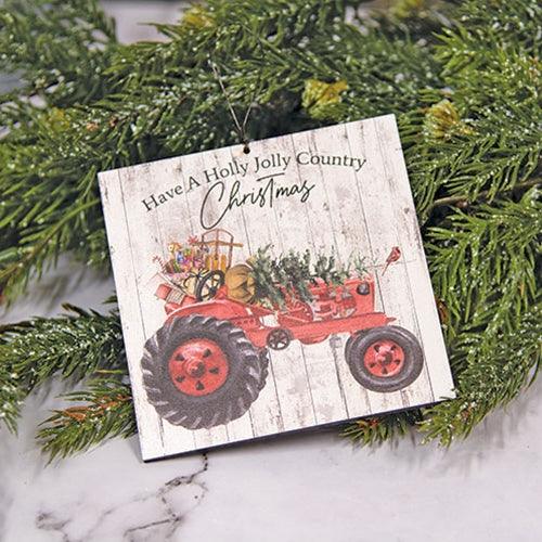 Have a Holly Jolly Country Christmas Tractor Square Ornament - The Fox Decor