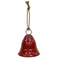 Thumbnail for Distressed Red Metal Bell w Jute Hanger Small - The Fox Decor